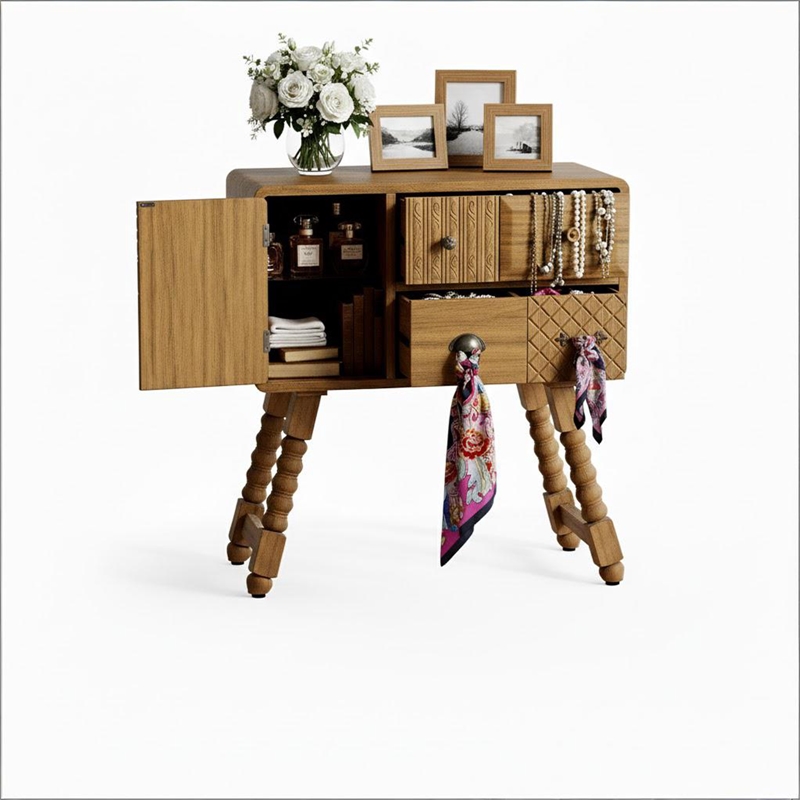 Afuera Living Contemporary Hand-Carved Brown Solid Wood Storage Cabinet