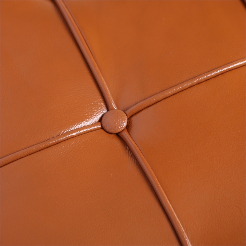 Afuera Living Contemporary Amber Tufted Leather Ottoman with Steel Frame