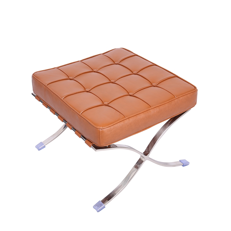 Afuera Living Contemporary Amber Tufted Leather Ottoman with Steel Frame