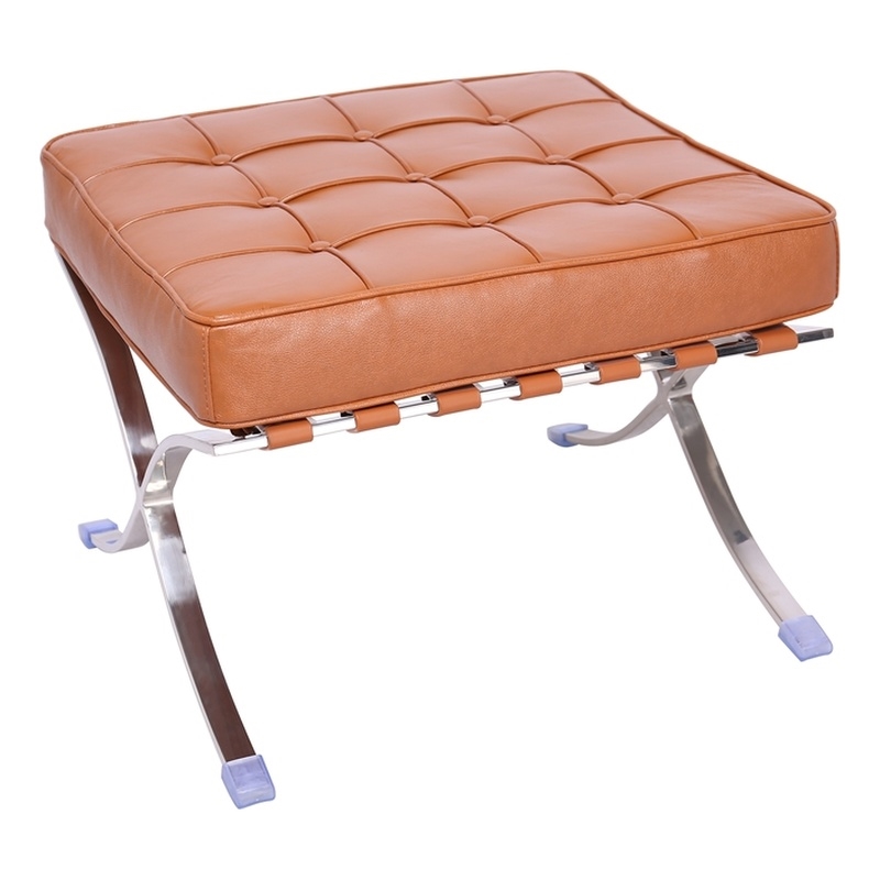 Afuera Living Contemporary Amber Tufted Leather Ottoman with Steel Frame