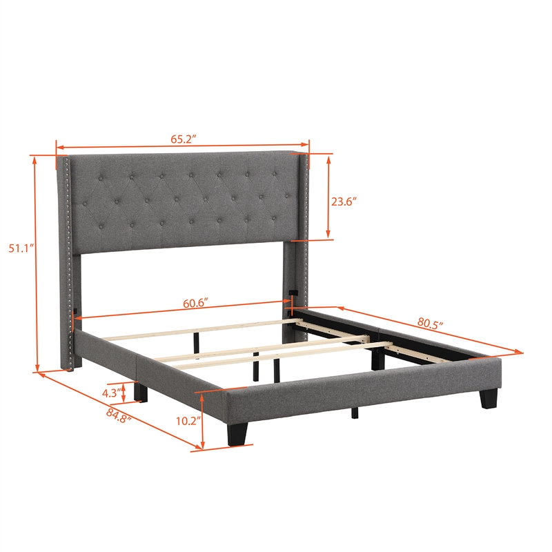 Afuera Living Queen Upholstered Platform Bed with Headboard in Gray