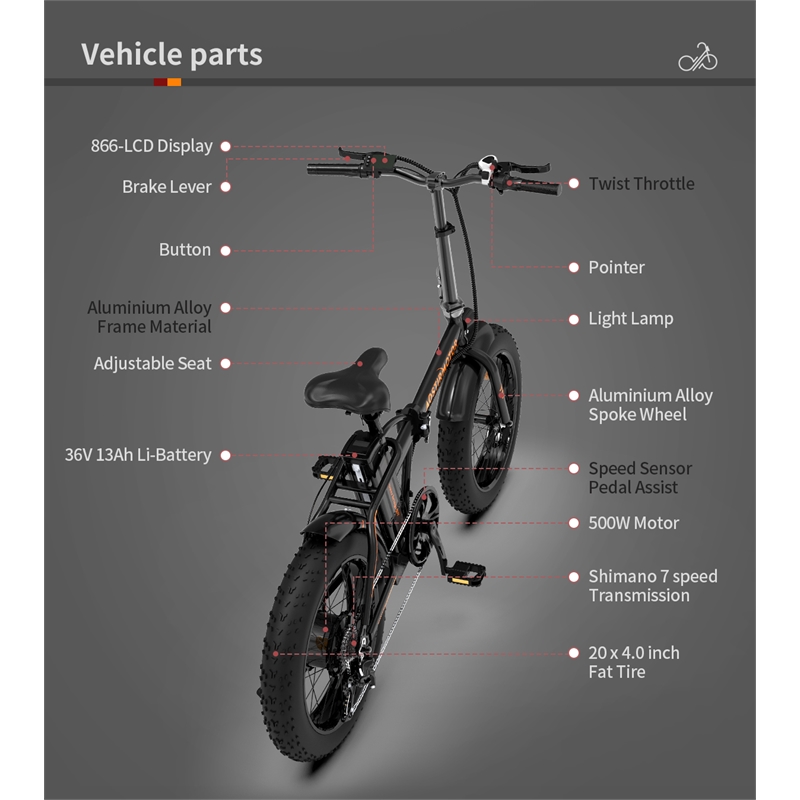 Afuera Living 500W Folding Electric Bike with 20-Inch Fat Tires