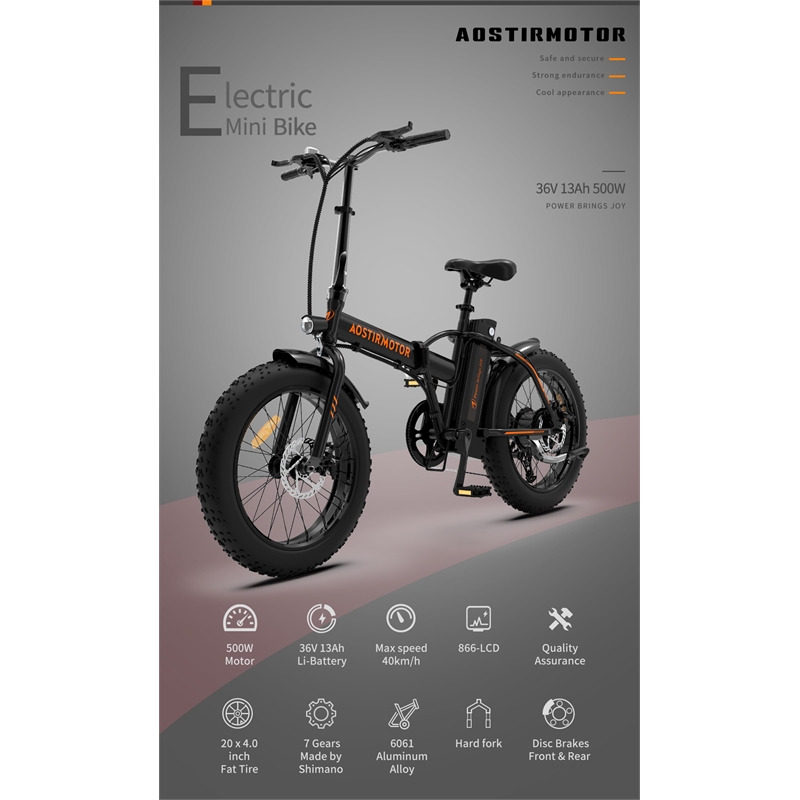 Afuera Living 500W Folding Electric Bike with 20-Inch Fat Tires