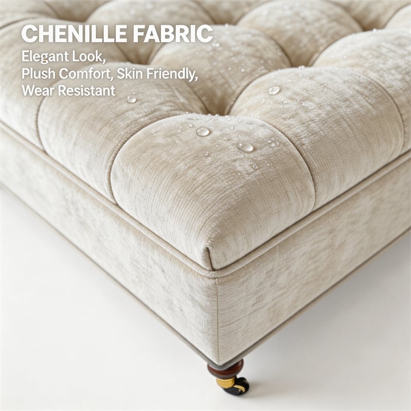 Afuera Living Light Gray Chenille Square Storage Ottoman on Wheels