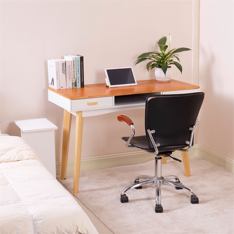 Afuera Living Contemporary Brown Wood Home Desk with Double Drawers