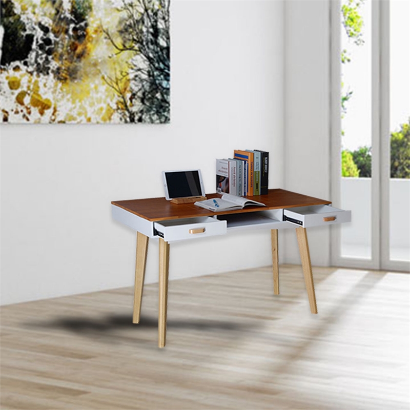Afuera Living Contemporary Brown Wood Home Desk with Double Drawers