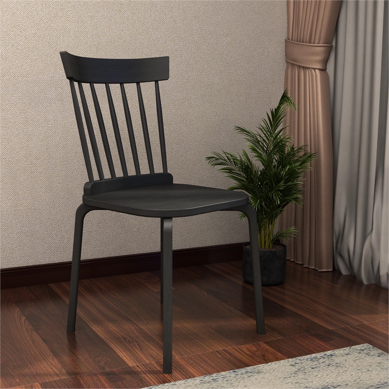 Afuera Living Contemporary Black Plywood Windsor Dining Chair Set of 2