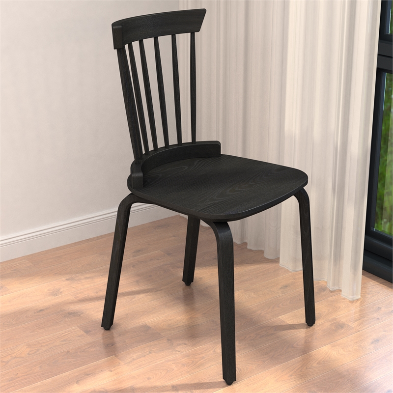 Afuera Living Contemporary Black Plywood Windsor Dining Chair Set of 2