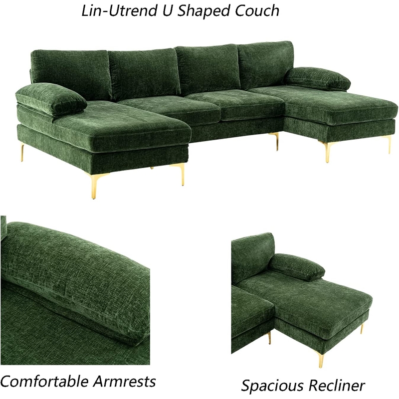 Afuera Living Green U-Shaped 4-Piece Sectional Sofa with Golden Legs