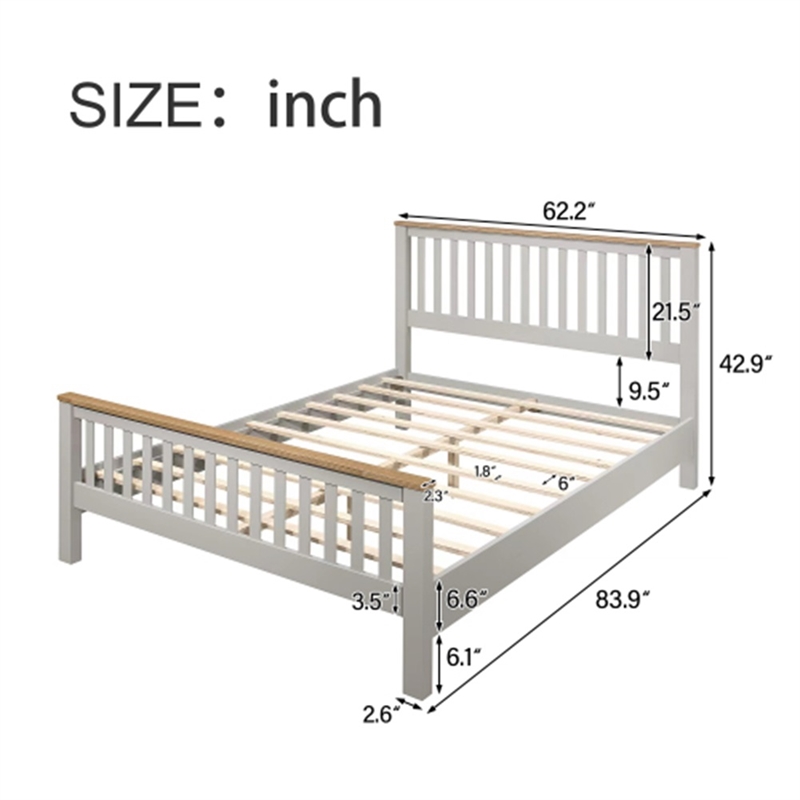 Afuera Living Country Gray Solid Wood Queen Platform Bed with Oak Trim