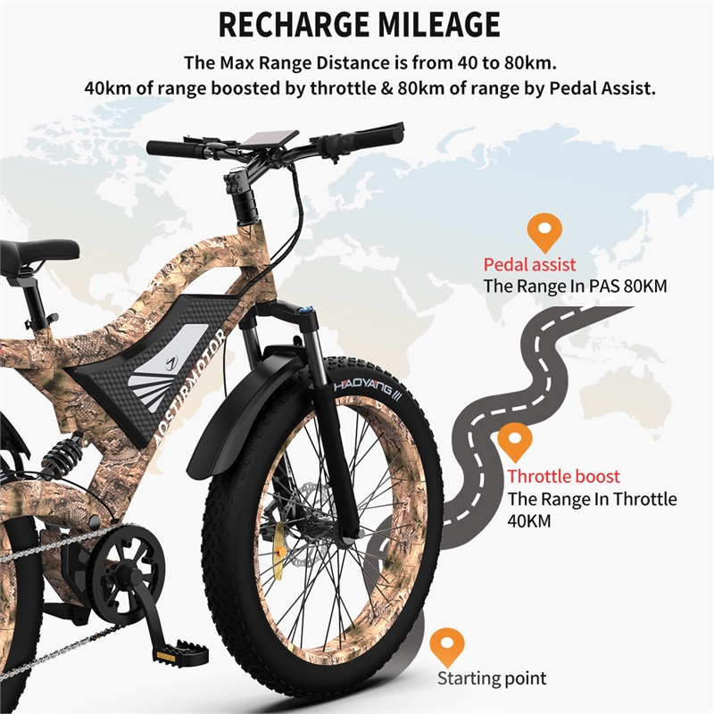Afuera Living 1500W Electric Mountain Bike with 26-Inch Fat Tires