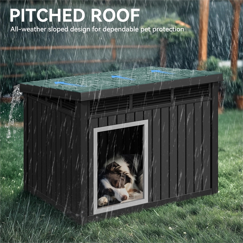 Afuera Living Black Dog House with Lockable Latch for Small to Medium Pets