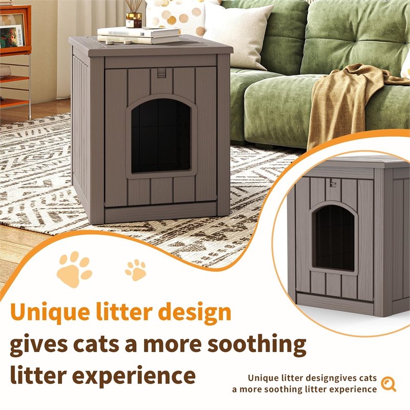 Afuera Living Gray Resin Cat House with Ventilated Grid Door