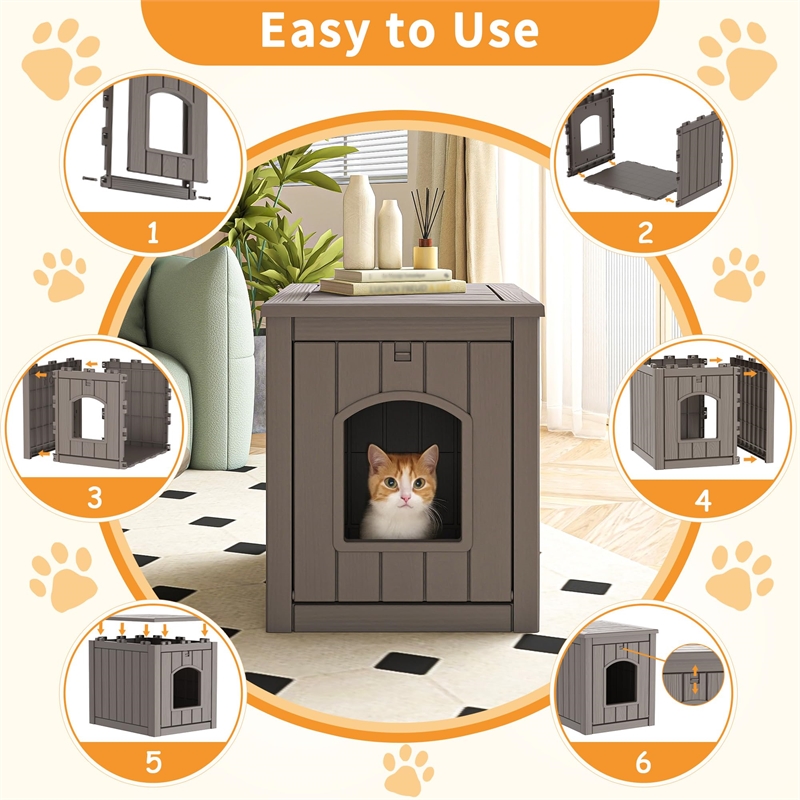 Afuera Living Gray Resin Cat House with Ventilated Grid Door