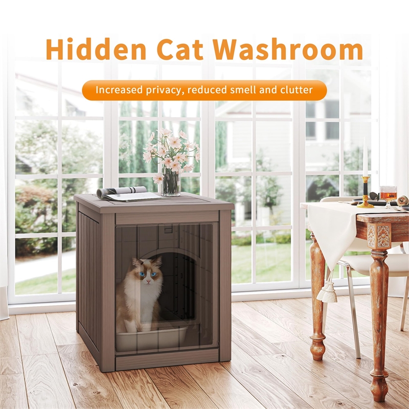Afuera Living Gray Resin Cat House with Ventilated Grid Door