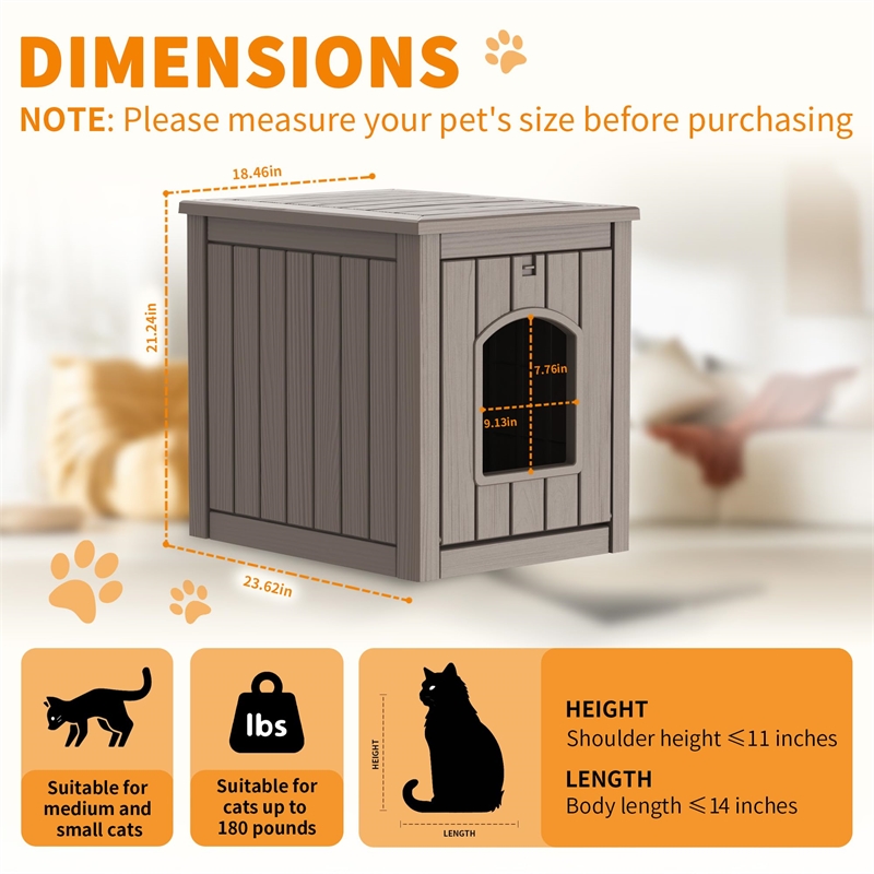Afuera Living Gray Resin Cat House with Ventilated Grid Door