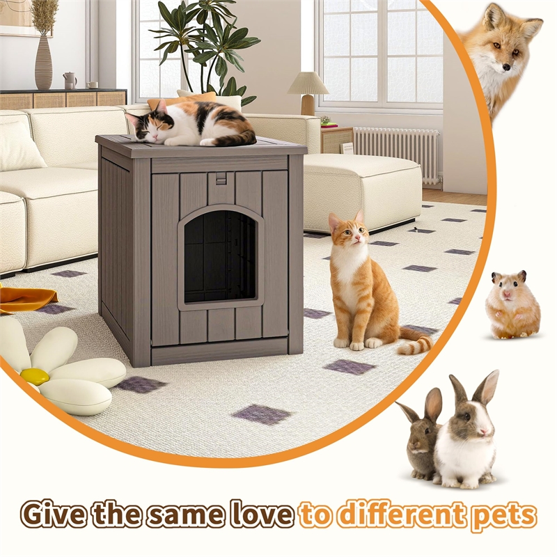 Afuera Living Gray Resin Cat House with Ventilated Grid Door