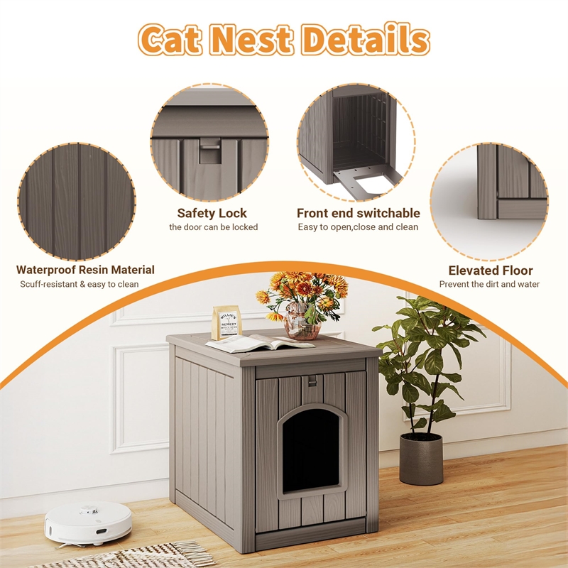 Afuera Living Gray Resin Cat House with Ventilated Grid Door