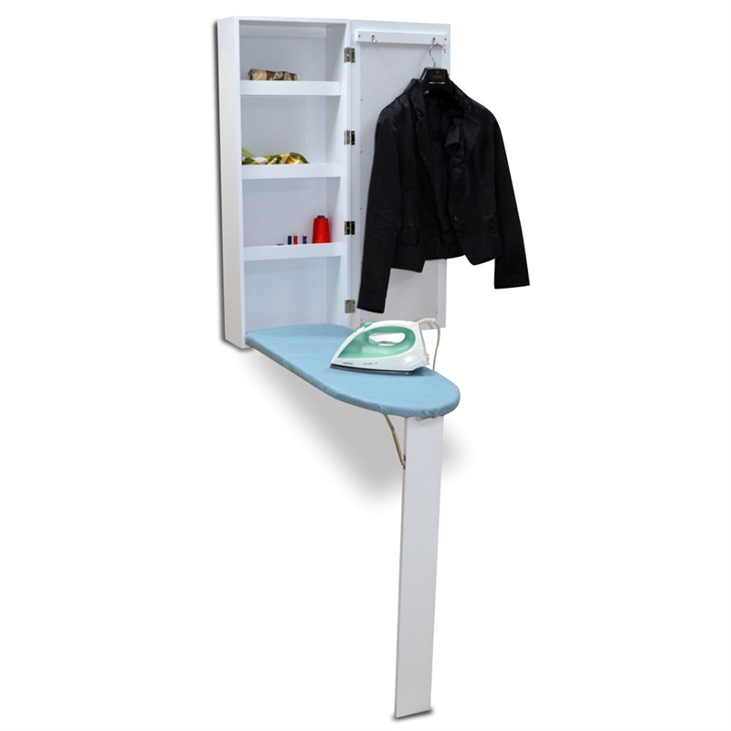 Afuera Living White Wall-Mount Ironing Board Cabinet with Mirror