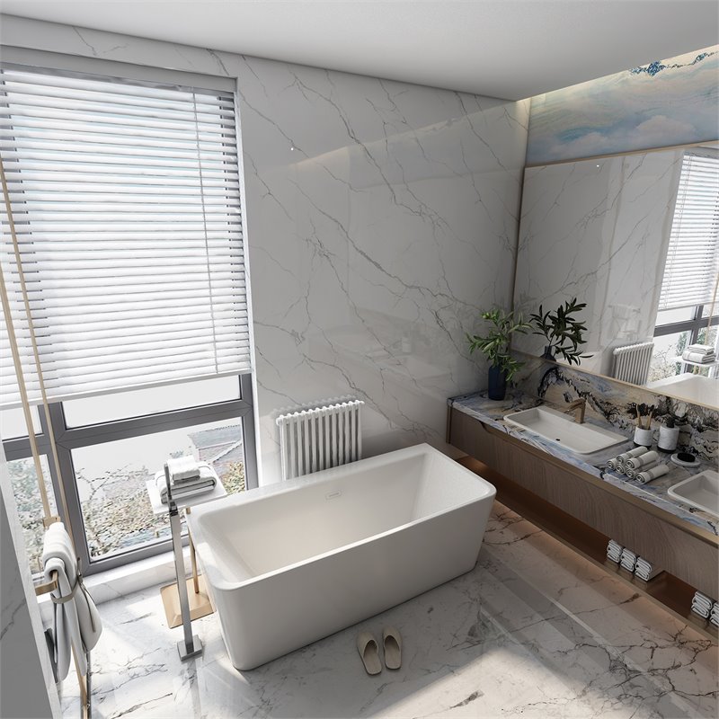 Afuera Living Contemporary White Freestanding Acrylic Soaking Bathtub