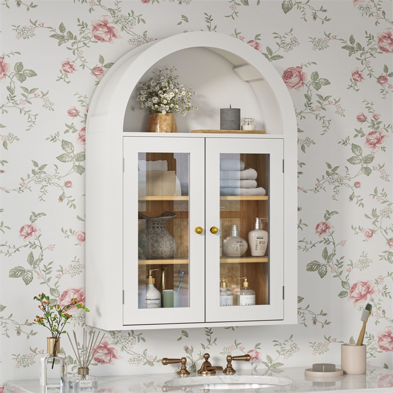 Afuera Living 24-Inch White Arched Wall Cabinet with Glass Doors