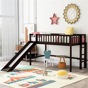 Afuera Living Espresso Twin Low Loft Bed with Ladder and Slide