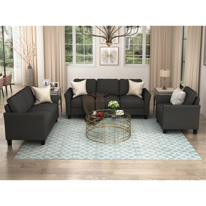 Afuera Living Black 3-Piece L-Shaped Sectional Sofa with Ottoman