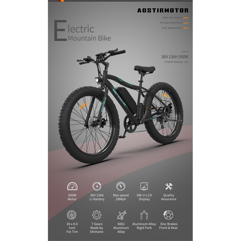 Afuera Living 500W Electric Fat Tire Bike with 36V Removable Battery