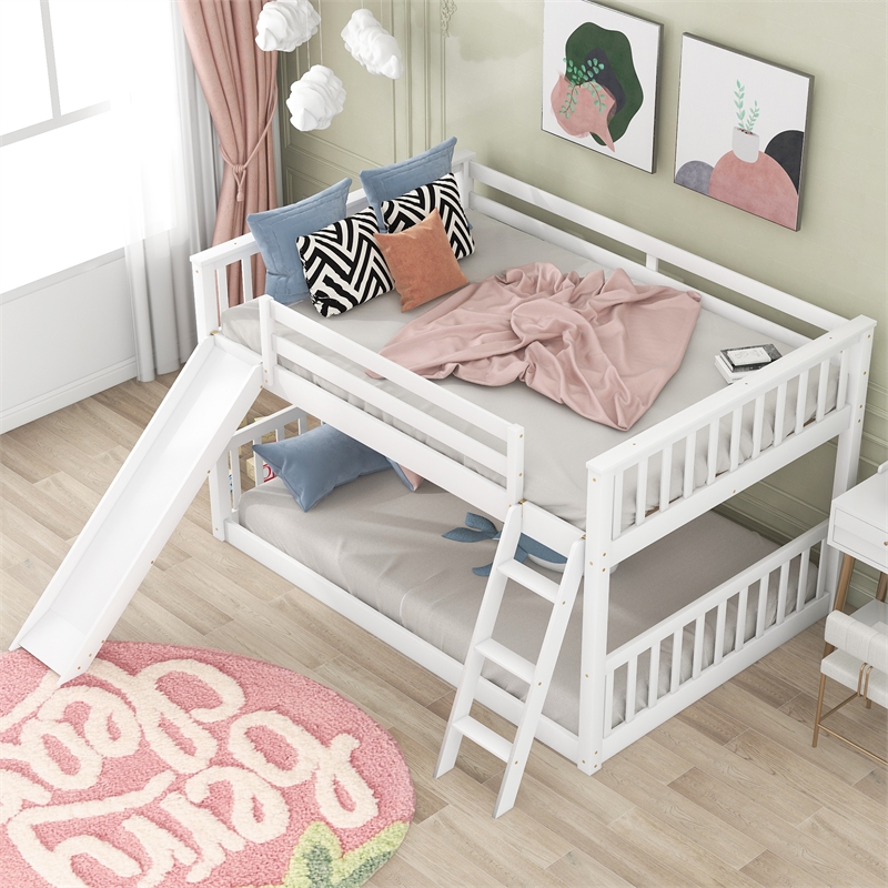 Afuera Living White Full-Over-Full Bunk Bed with Slide and Ladder