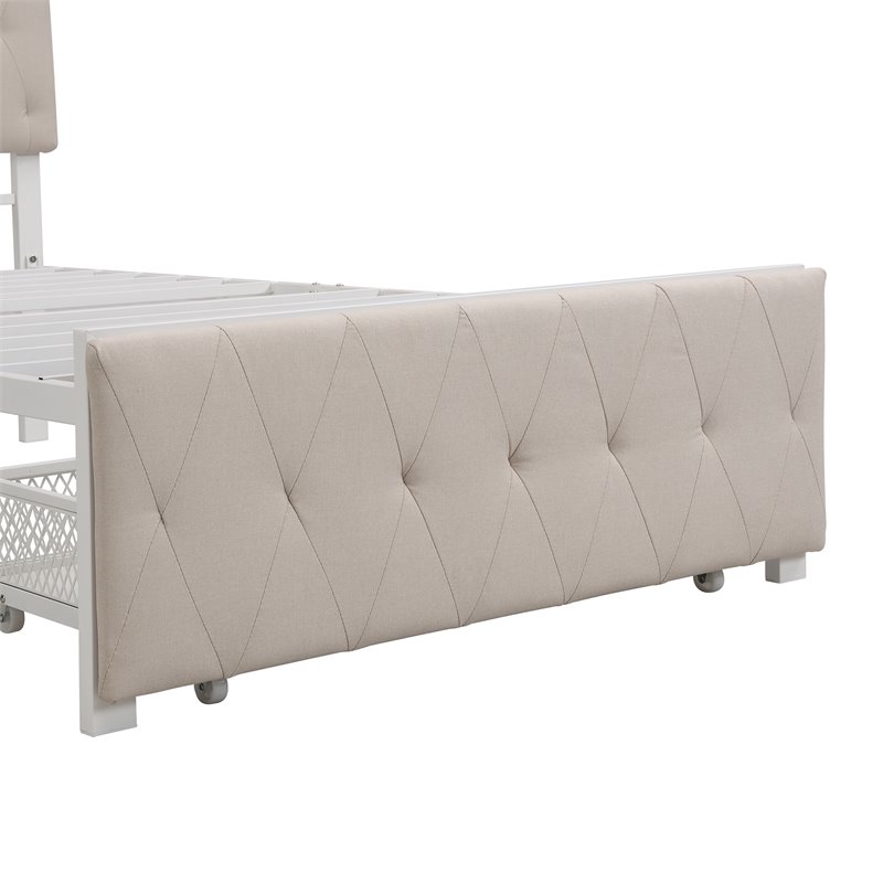 Afuera Living Beige Twin Metal Storage Bed with Linen Upholstery