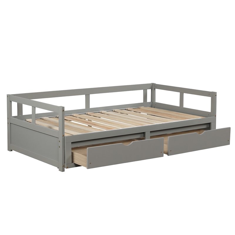 Afuera Living Gray Twin-to-King Daybed with Trundle and 2 Drawers