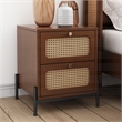 Afuera Living Contemporary Walnut Rattan Drawer Bedside Table