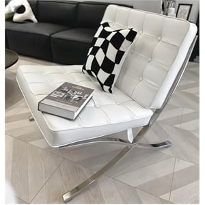 Afuera Living Contemporary 30-Inch White Genuine Leather Accent Chair