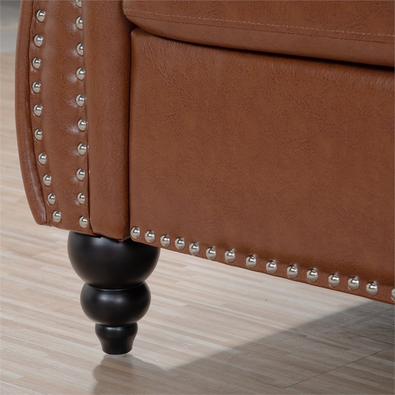 Afuera Living 84-Inch Brown PU Leather Chesterfield 3-Seat Sofa