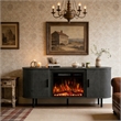 Afuera Living 65-Inch Black Fluted TV Stand with 23-Inch Fireplace