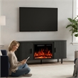 Afuera Living 65-Inch Black Fluted TV Stand with 23-Inch Fireplace