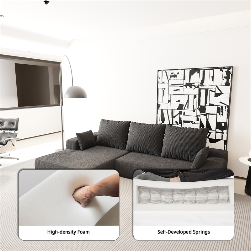 Afuera Living Contemporary Dark Gray L-Shaped Corduroy Convertible Sofa