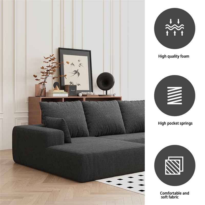 Afuera Living Contemporary Dark Gray L-Shaped Corduroy Convertible Sofa