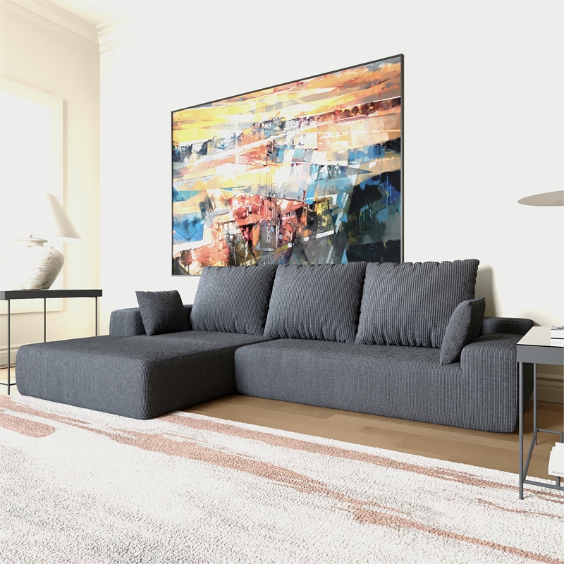 Afuera Living Contemporary Dark Gray L-Shaped Corduroy Convertible Sofa