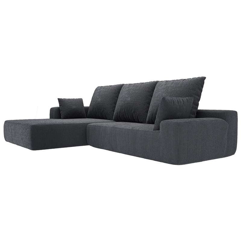Afuera Living Contemporary Dark Gray L-Shaped Corduroy Convertible Sofa