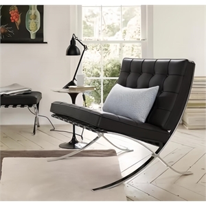 Afuera Living Contemporary Black Leather Mid-Century Recliner Chair