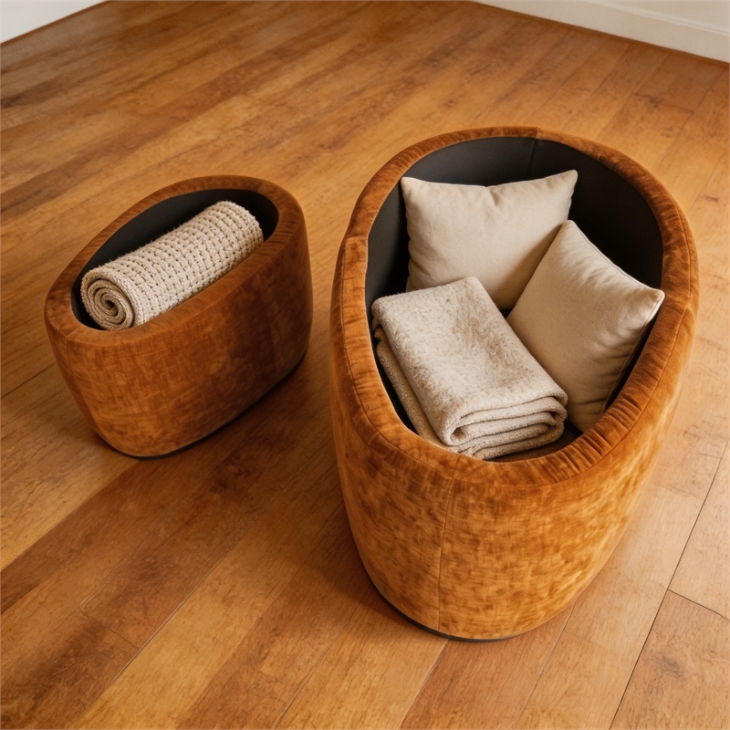 Afuera Living Yellow Chenille 2-Piece Nesting Storage Ottoman Set