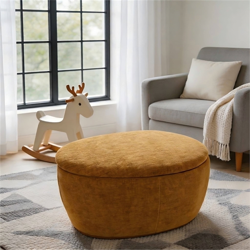 Afuera Living Yellow Chenille 2-Piece Nesting Storage Ottoman Set