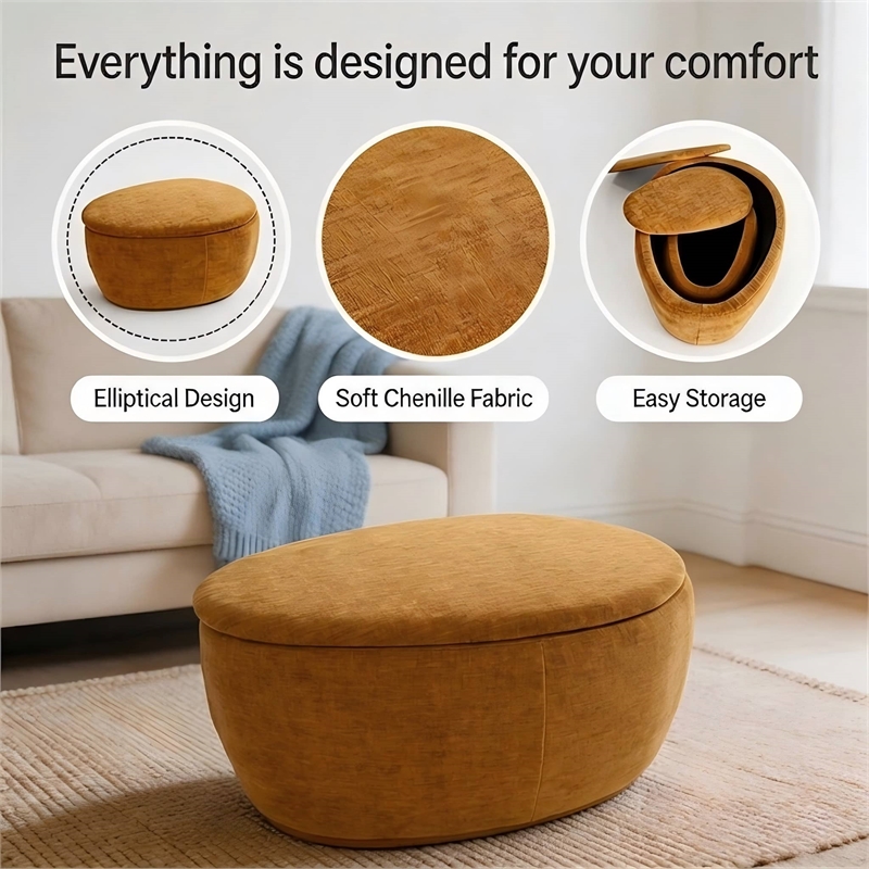 Afuera Living Yellow Chenille 2-Piece Nesting Storage Ottoman Set
