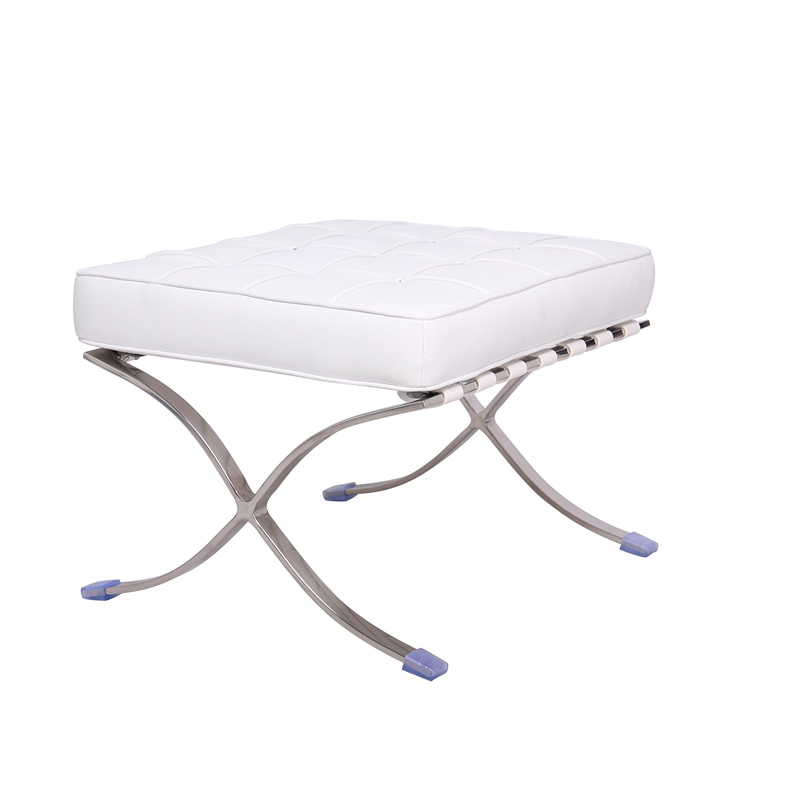 Afuera Living Contemporary White Tufted Genuine Leather Ottoman