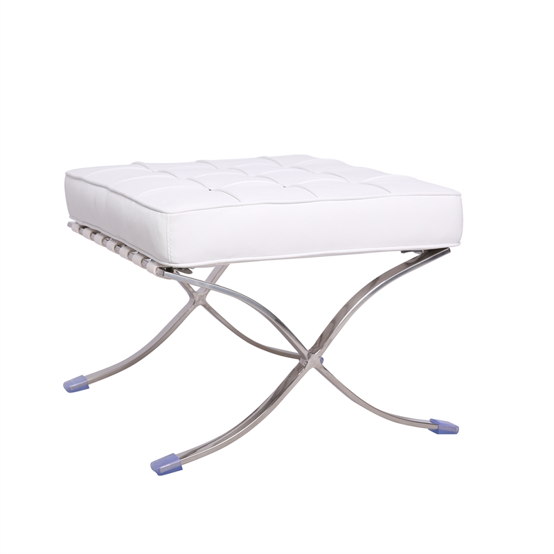Afuera Living Contemporary White Tufted Genuine Leather Ottoman