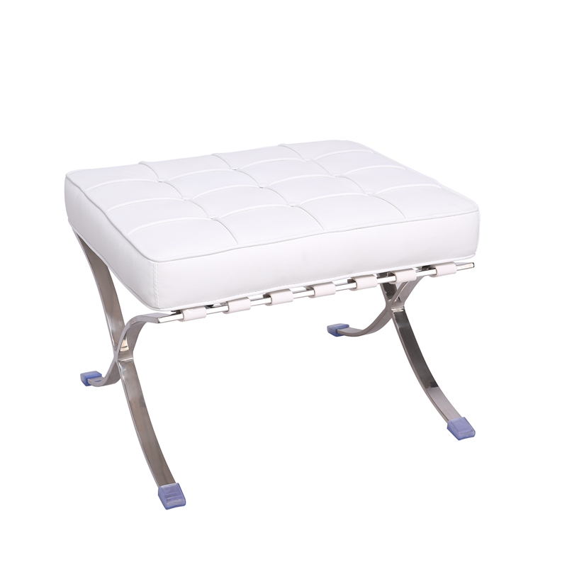 Afuera Living Contemporary White Tufted Genuine Leather Ottoman