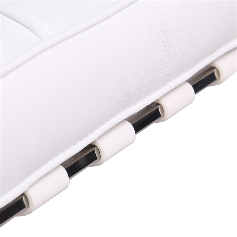 Afuera Living Contemporary White Tufted Genuine Leather Ottoman
