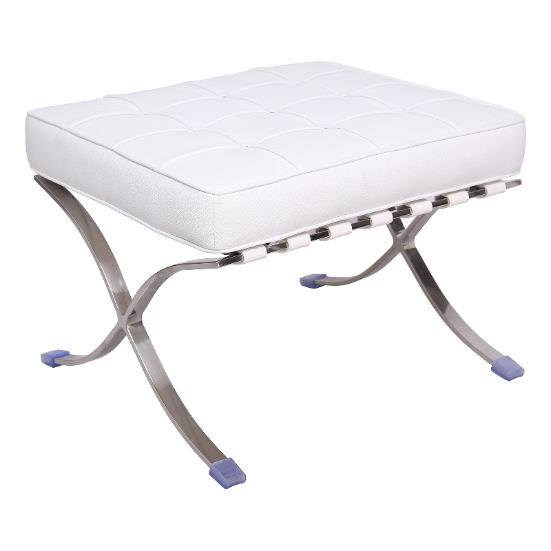 Afuera Living Contemporary White Tufted Genuine Leather Ottoman