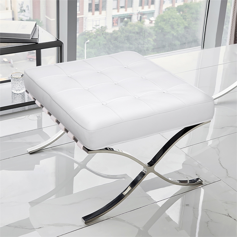 Afuera Living Contemporary White Tufted Genuine Leather Ottoman